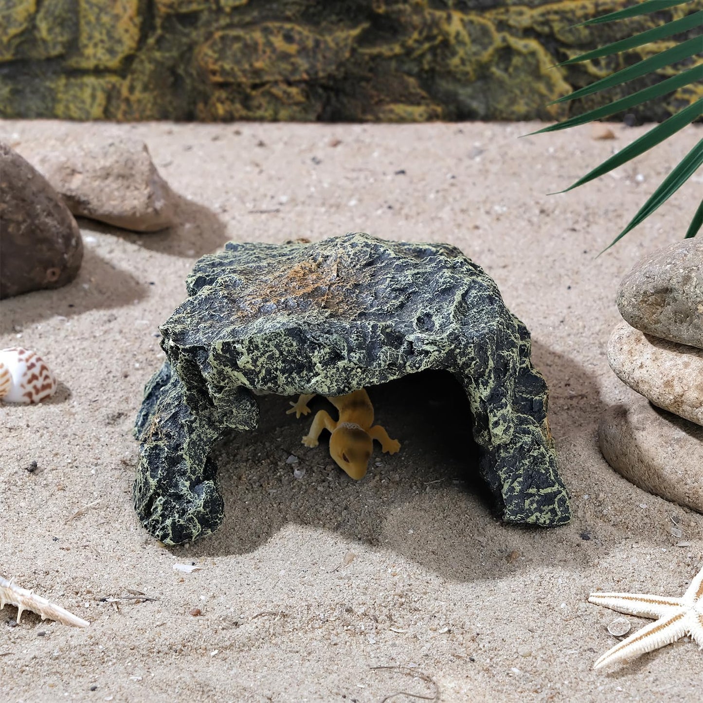 IBWell Resin Reptile Rock Cave, Lizard Tank Décor, Gecko Hide Reptile Hideout for Small Turtle Accessories for Tank, Leopard Gecko, Lazard Hideout