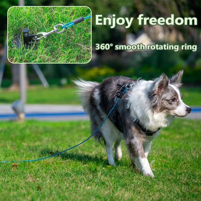 Dog Stakes for Outside Hold up to 250Lbs Dogs Heavy Duty Tie Out Tether Leash Chain for Yard Outdoor Camping Screw in Ground Anchor Set 13 inch Black, 15 FT Steel Cable