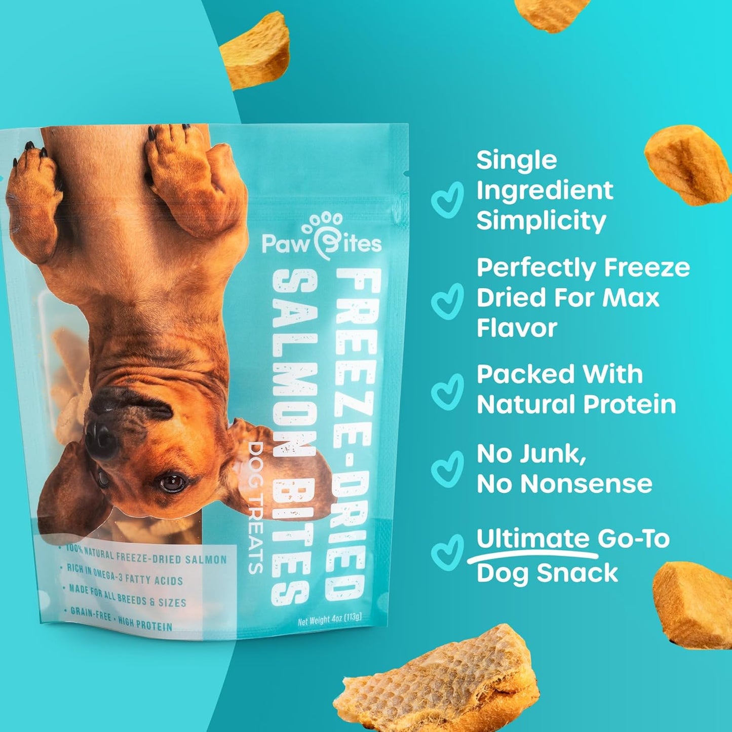 Freeze Dried Dog Treats - Wild Caught Salmon - Dog Food Dry Snacks - with Protein & Omega 3s - for All Breeds & Sizes - No Artificial Flavors & Dyes, No Preservatives - 1 Pouch, 4 oz