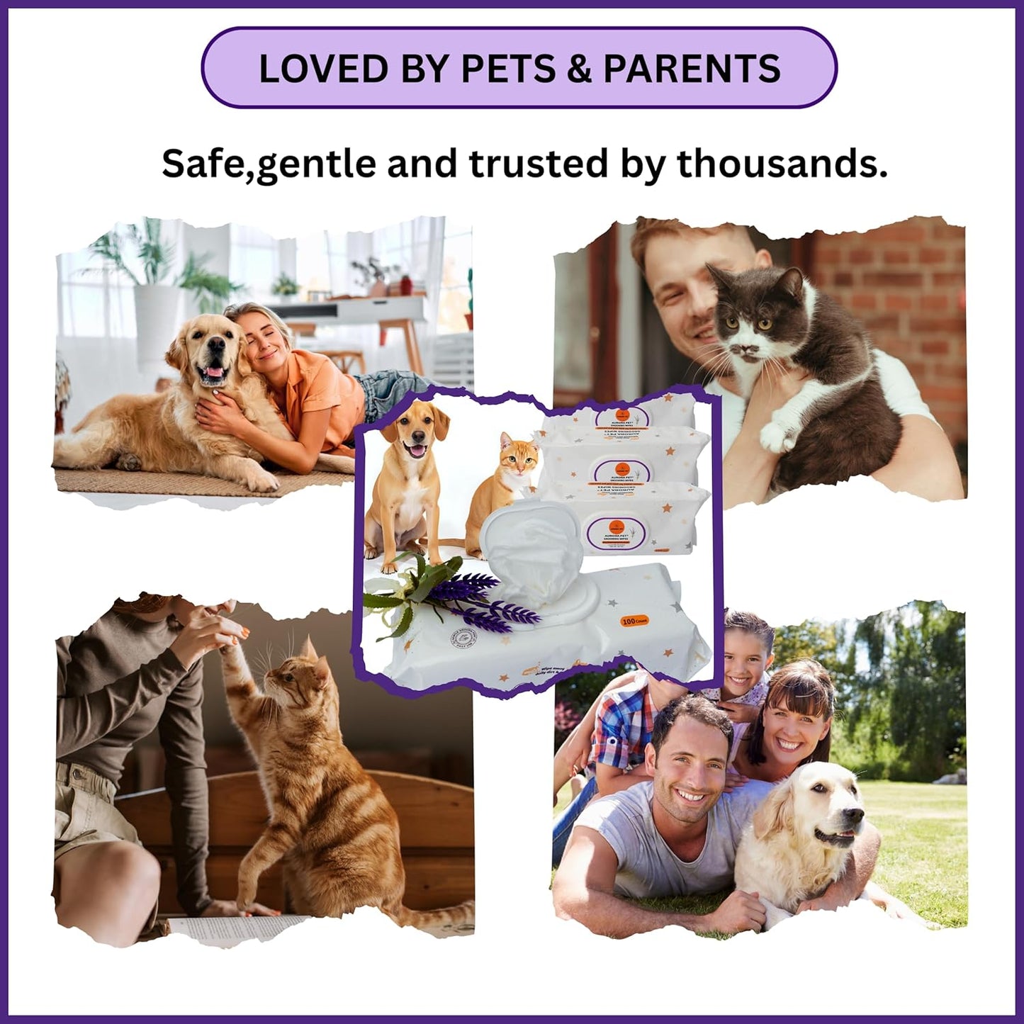 Aurora Pet Grooming Wipes – 400 Extra-Large Wipes for Dogs & Cats | Plant-Based, Hypoallergenic & All-Natural | Alcohol, Paraben & Sulfate-Free | Lavender Scent