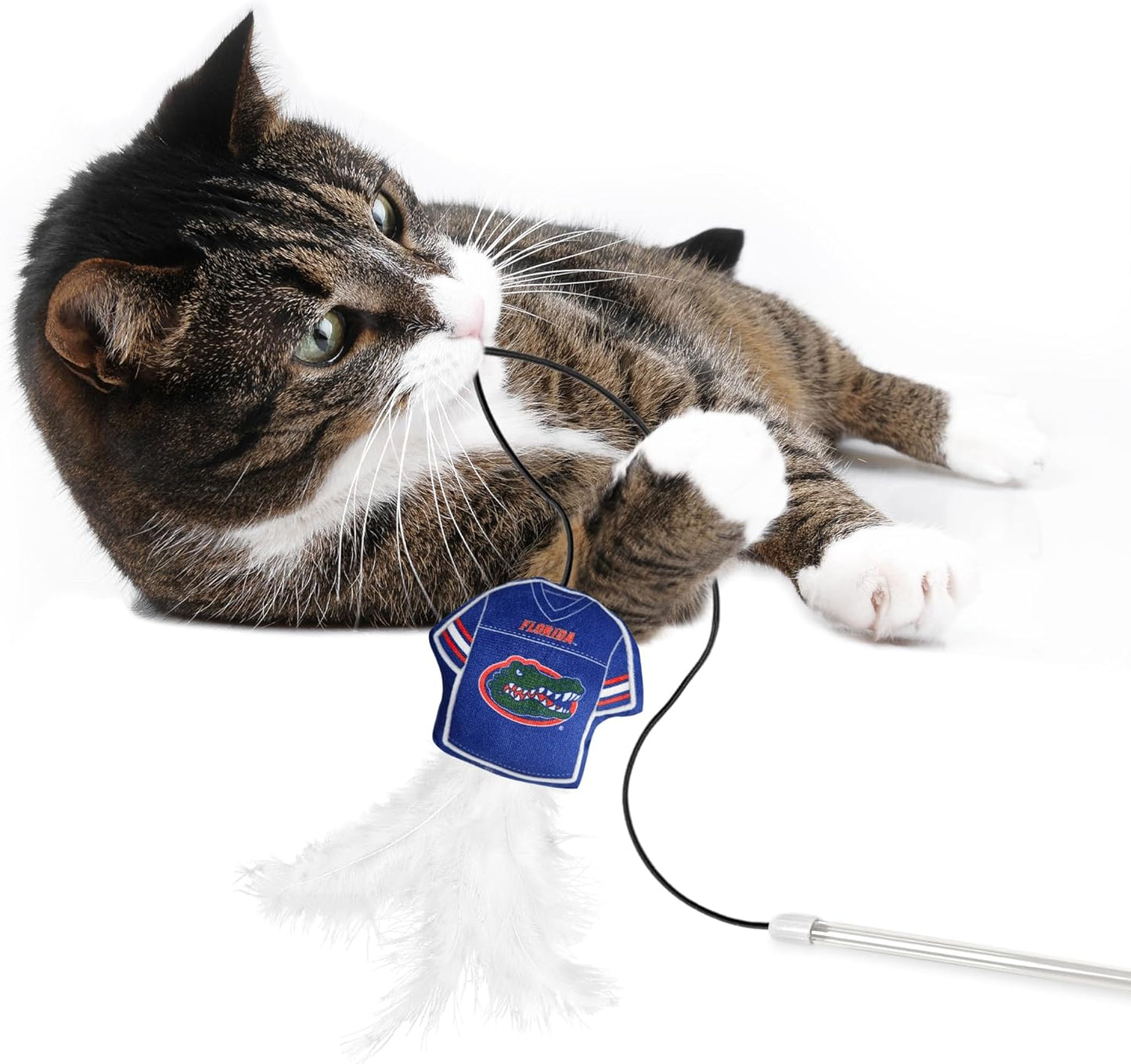 NCAA Florida Gators Cat Toy Wand with Catnip - Team Jersey Shaped Plush Teaser Toy for Cats & Kittens - Interactive Pet Toy for Play & Exercise