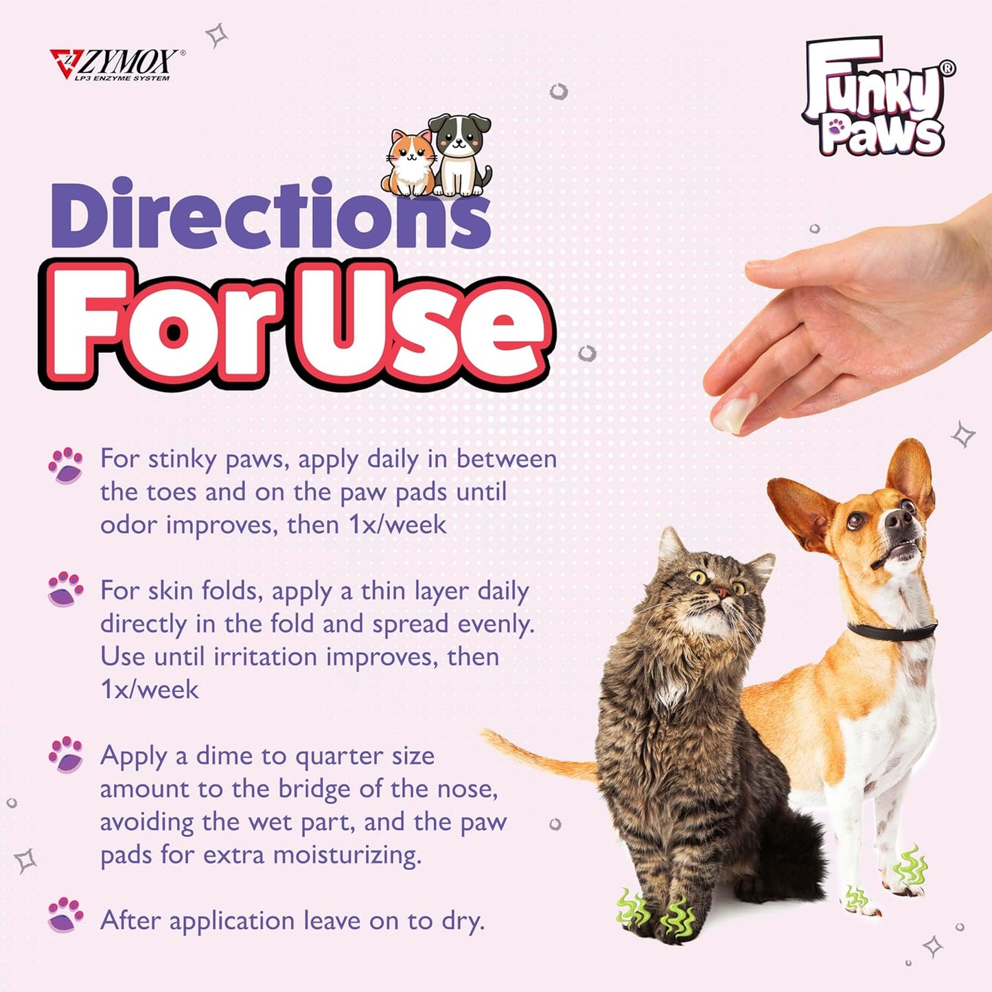 Zymox Funky Paws - Paw, Nose & Fold Cream for Dogs & Cats - Veterinary Strength - Reduces Corn Chip Feet Smell - Hydrates & Soothes The Skin - Relieves Itching & Irritation - Fragrance Free - 90g