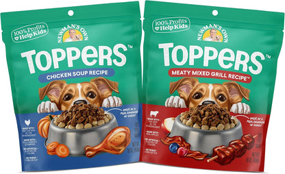 Newman's Own Dog Food Toppers | Variety Pack | Meaty Mixed Grill & Chicken Soup Recipe | 16 oz Bags (Pack of 2)