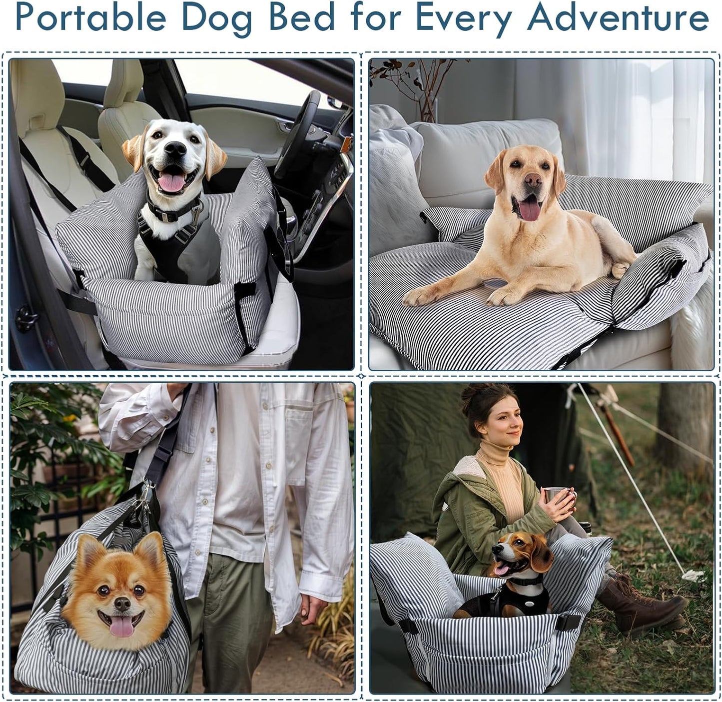 Dog Car Seat for Small/Medium Dogs Under 40 lbs - Elevated Pet Seat with Safety Belt, Non-Slip Base, and Storage Pockets for Car Travel (Navy, 30 x 20.5 inch)