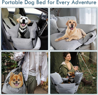 Dog Car Seat for Small/Medium Dogs Under 40 lbs - Elevated Pet Seat with Safety Belt, Non-Slip Base, and Storage Pockets for Car Travel (Navy, 30 x 20.5 inch)