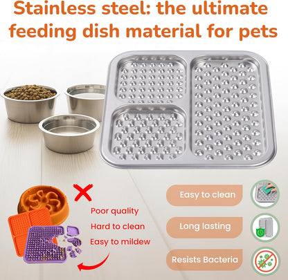 2 Pack - Stainless Steel Lick Mat for Dogs & Cats, Large Non-Slip Slow Feeder Pad with Suction Cups, Chew-Proof Dog Licking Mat for Anxiety Relief, Bathing & Grooming Time