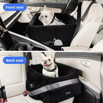 Dog Car Seat for Small Dogs, Washable Dog Car Bed Under 30lbs, Pet Booster Seat Travel Carseats with Reinforced Safety Straps,Clip-on Leash and Storage Pockets