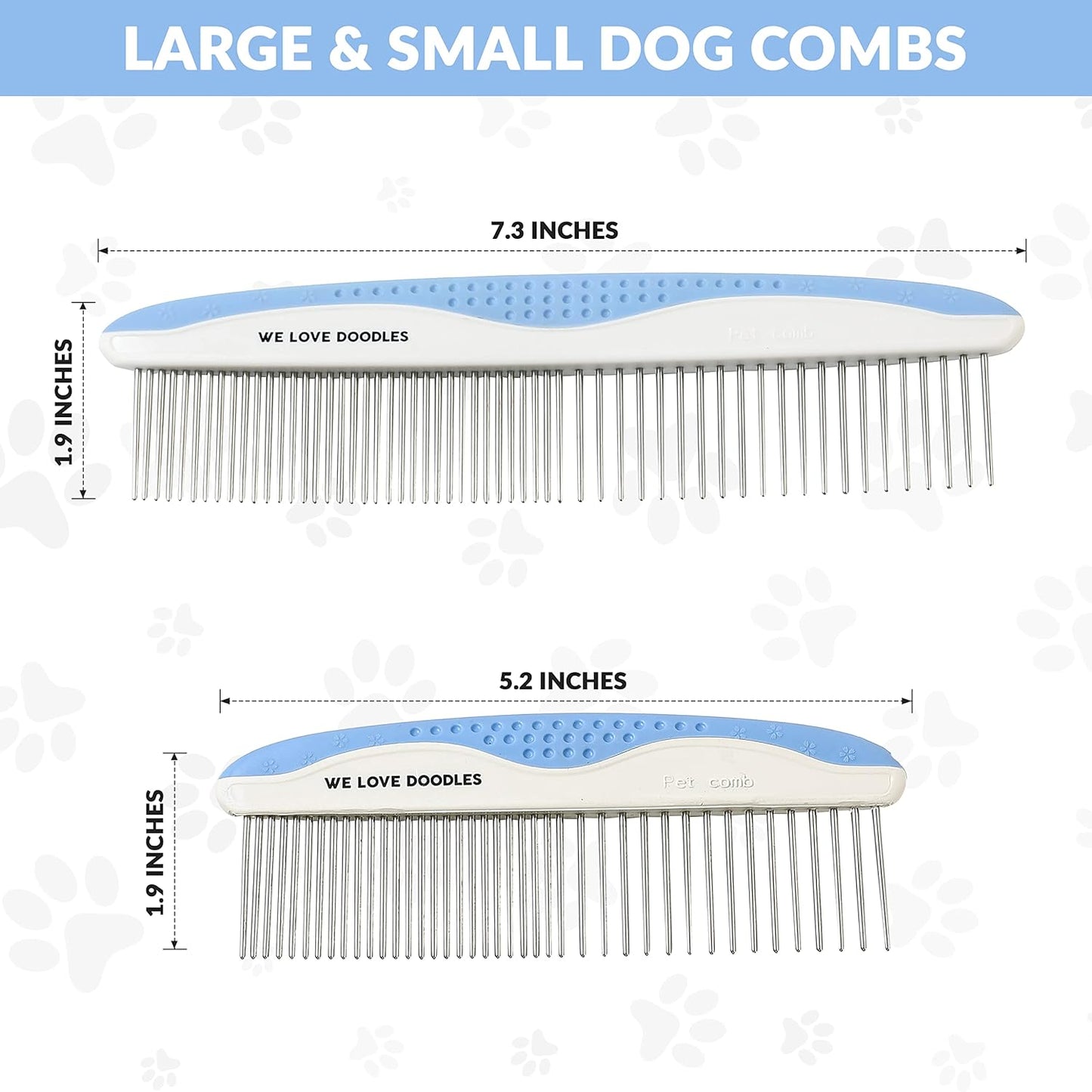 Metal Dog Comb, Dog Combs for Grooming Matting, Doodle Brush, Dematting Comb for Dogs, Dog Grooming Tools, Metal Pet Comb, Detangler Brush, Dematting Tools For Dogs, 2 Pack