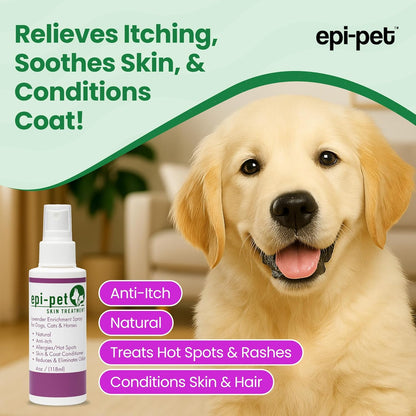 Epi-Pet Veterinary Formulated Dog Hot Spot and Dog Itch Spray, Pet Skin Treatment Spray for Allergies, Deshedding and Redness, Use it as Skin and Coat Conditioner (4 Fl Oz (Pack of 1), Lavender)