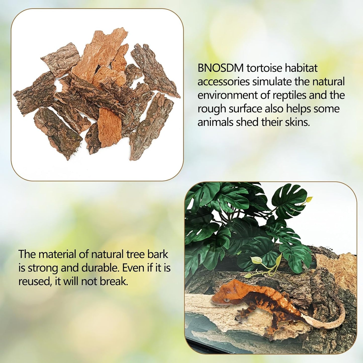 BNOSDM Reptile Cork Bark Substrate 2LB Lizard Bedding for Habitat Natural Flat Cork Wood Bulk Terrarium Reusable Bark Pieces for Chameleon, Ball Python, Crested Gecko, Spider, Tortoise, Tree Frog