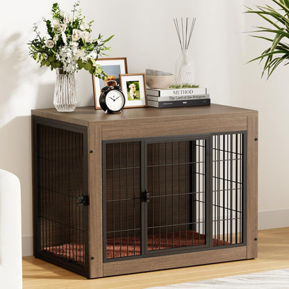 Greesum Modern Dog Crate Furniture That Doubles as a Side Table - Sturdy Wooden Kennel with Front & Side Door Access, Plush Cushion & Chew-Resistant Design for All Dog Sizes