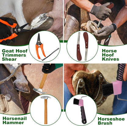 12Pcs Farrier Tools Kit Hoof Trimming Tools with Tool Bag, Hoof Nippers, Horseshoe Cutting Pliers, Goat Hoof Trimmers Shear, Hoof Rasp File, Horseshoe Brush, Hoof Knife, Hoof Hammer, Gloves