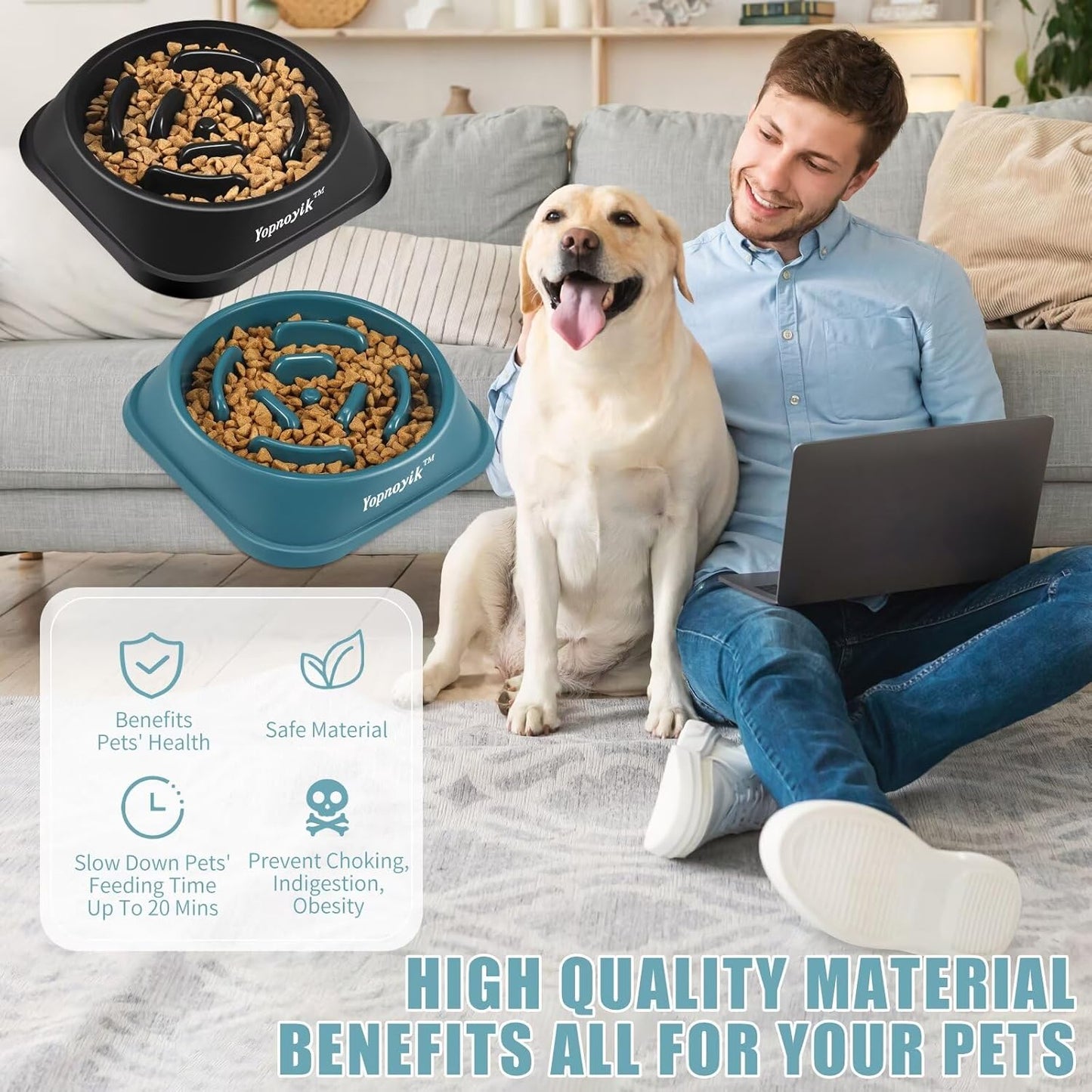 2 Pack Slow Feeder Dog Bowls for Healthy Eating, Non-Slip and Anti-Choking Design, Reduces Bloating & Overeating for Medium Dogs and Cats, Easy to Clean