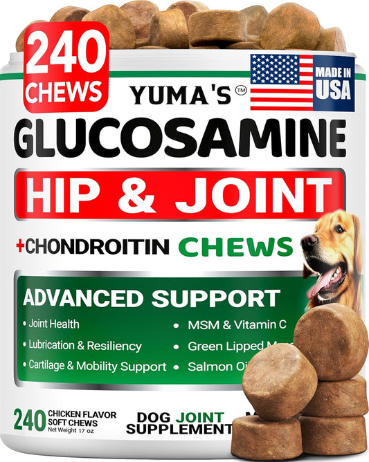 Glucosamine for Dogs - 240 Chews - Hip and Joint Supplement for Dogs - Advanced Glucosamine Chondroitin Treats with MSM - Joint Pain Relief - Large & Small Breed - Mobility Support - Made in USA