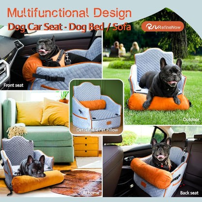 Dog Car Seat for Small/Medium Dogs,Premium Booster Seat for Dogs Under 30lbs,Pet Car Seat Travel Bed with Dog Pillow and Waterproof Pad,Detachable and Washable,Memory Foam Filling(Grey)