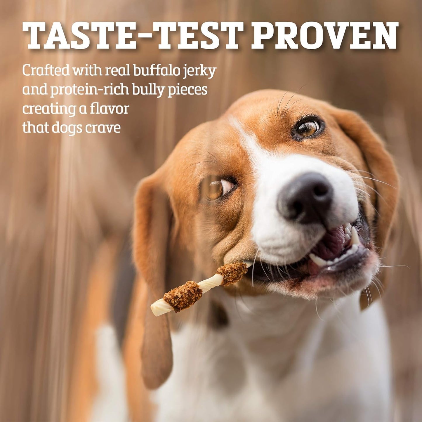 Buffalo Range Rawhide Dog Treats, Grass-Fed Buffalo Jerky Raw Hide Chews, Jerky Kabob with Bullypiece, Hickory Smoked Flavor, Pet Supplies, Real Meat Dog Treat, Premium Dog Snacks, 12 Count