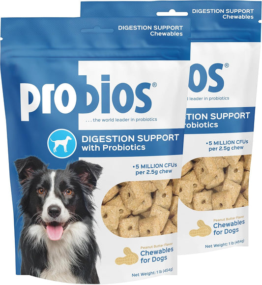 Probios Digestive Support Chewables for Dogs, Daily Probiotic Supplement for Gut Health, Digestion & Immune Support, 1 lb (Pack of 2)