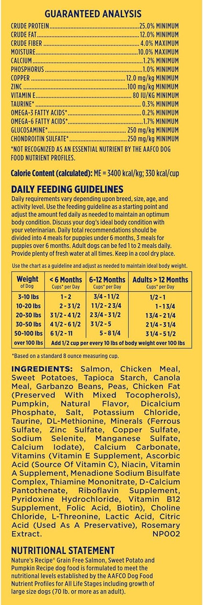 Nature's Recipe Grain Free Dry Dog Food, Salmon, Sweet Potato & Pumpkin Recipe, 4 lb. Bag