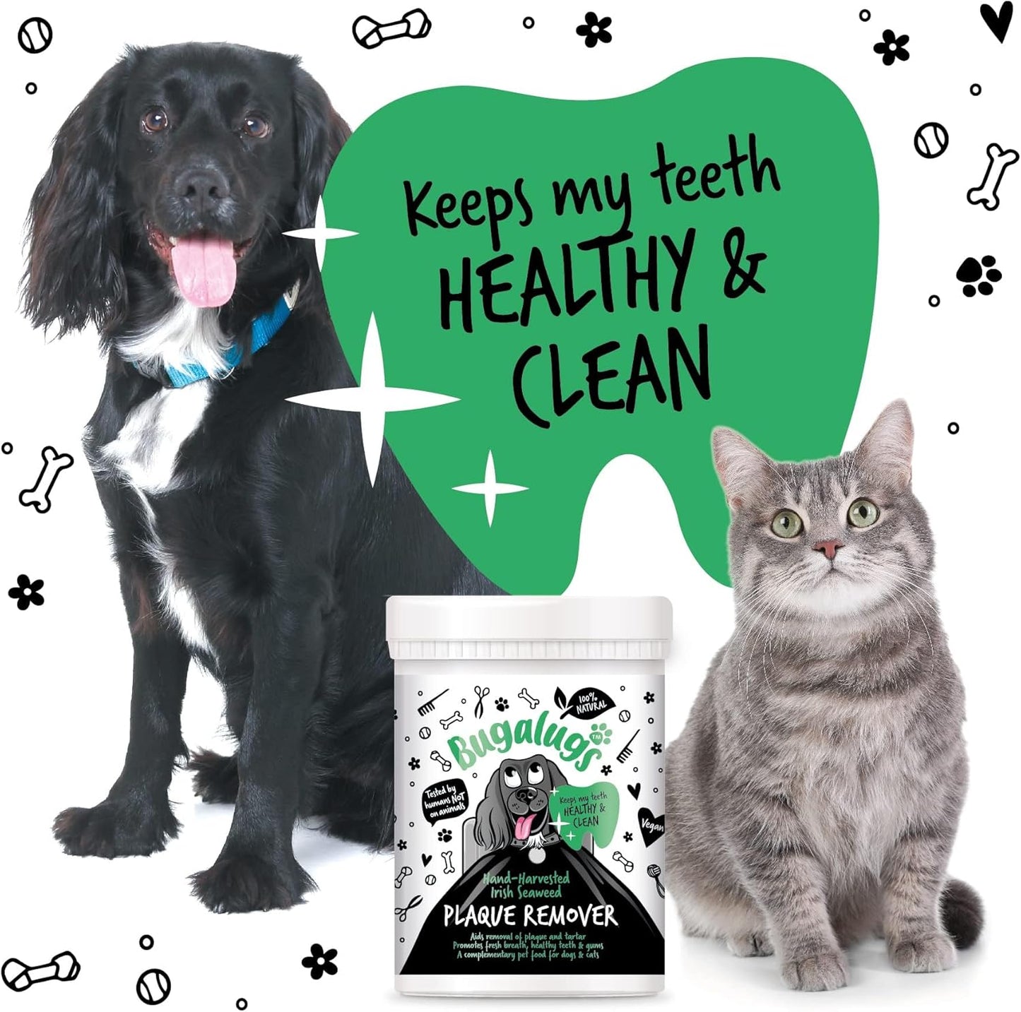 BUGALUGS Plaque Off Remover for Dog Teeth & Bad Breath 100% Natural | Plaque Off No Toothbrush or Dog Toothpaste | Remove Dog Bad Breath & Plaque Remover for Dogs & Cats (Dog 70g)