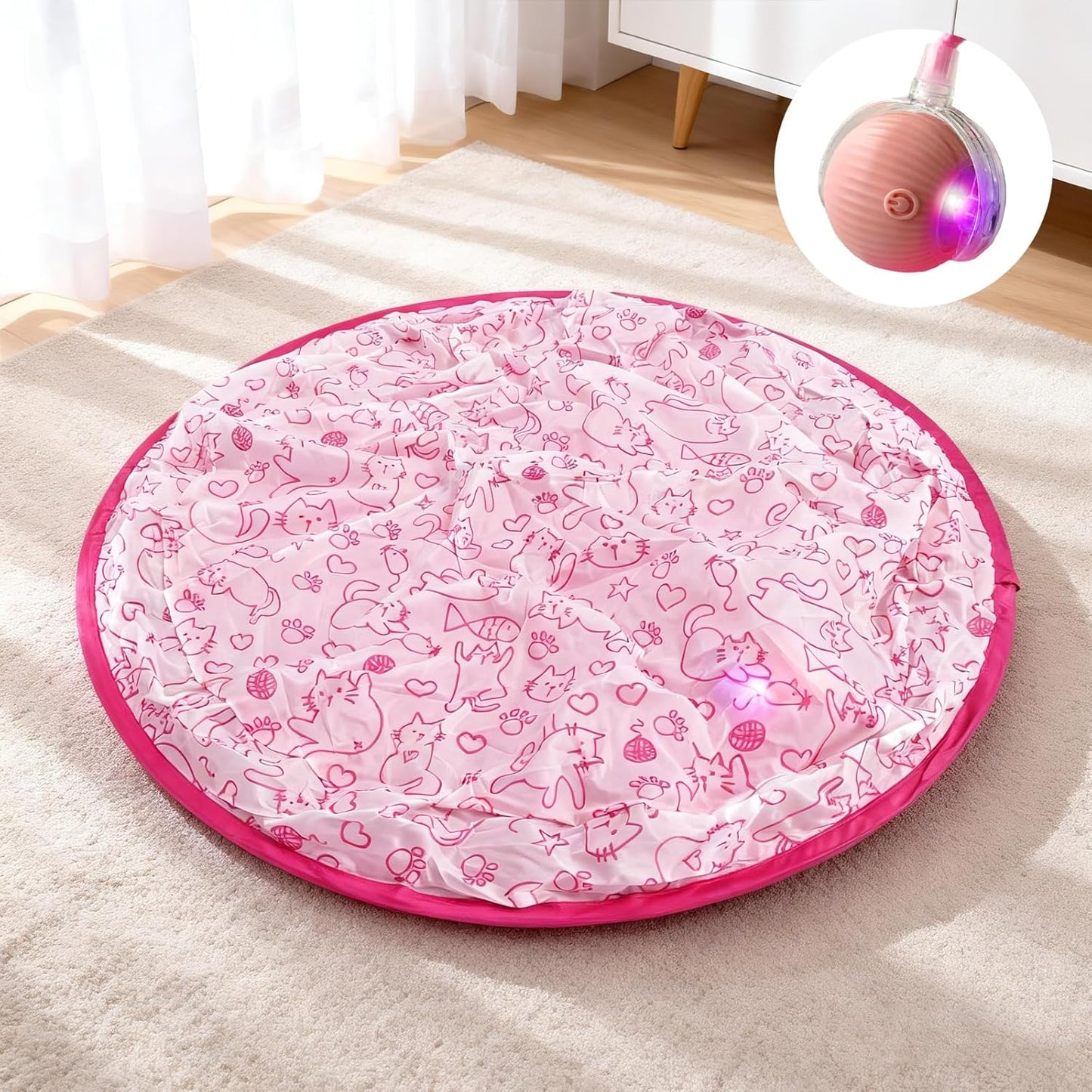 Upgraded Rechargeable Interactive Cat Toy Ball with Hunting Cover - Smart Automatic Rolling, Obstacle Avoidance, Indoor Exercise for Cats to Release Energy & Instincts (Pink)