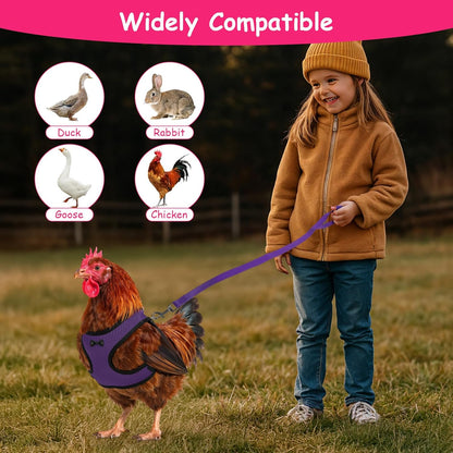 Upgraded Double Adjustable Mesh Breathable Chicken Training Harness, Chicken Harness with Leash Set, Pets Leash for 3-4 Lb Hens Duck Goose Small Pets Training Walking Supplies (4 Colors)