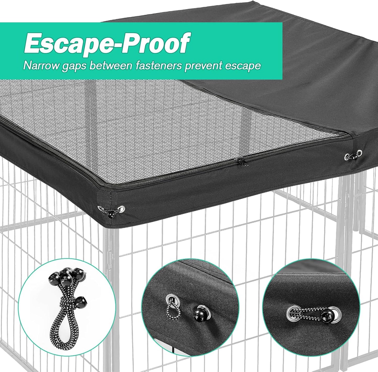 Dog Playpen Cover,Top Dog Pen Cover for 47in 4 Panels Play Pen,Escape-Proof Playpen Covers Indoor/Outdoor(Black, with Half Mesh)(Playpen Not Included)