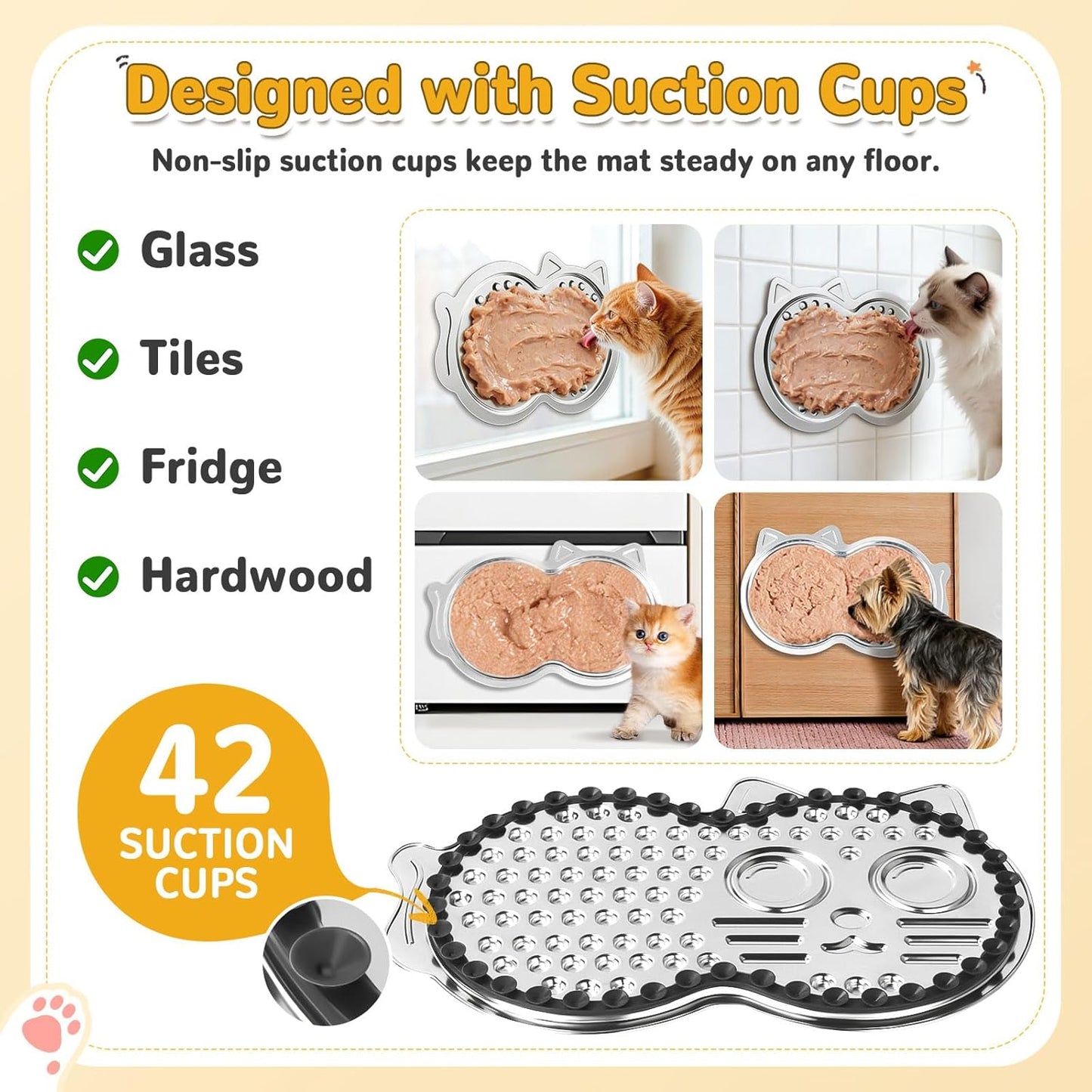 Stainless Steel Lick Mat for Dogs & Cats, 2 Pack Dog Lick Mat with Non-Slip Base, Dog Licking Mat for Anxiety Relief, Cat Slow Feeder