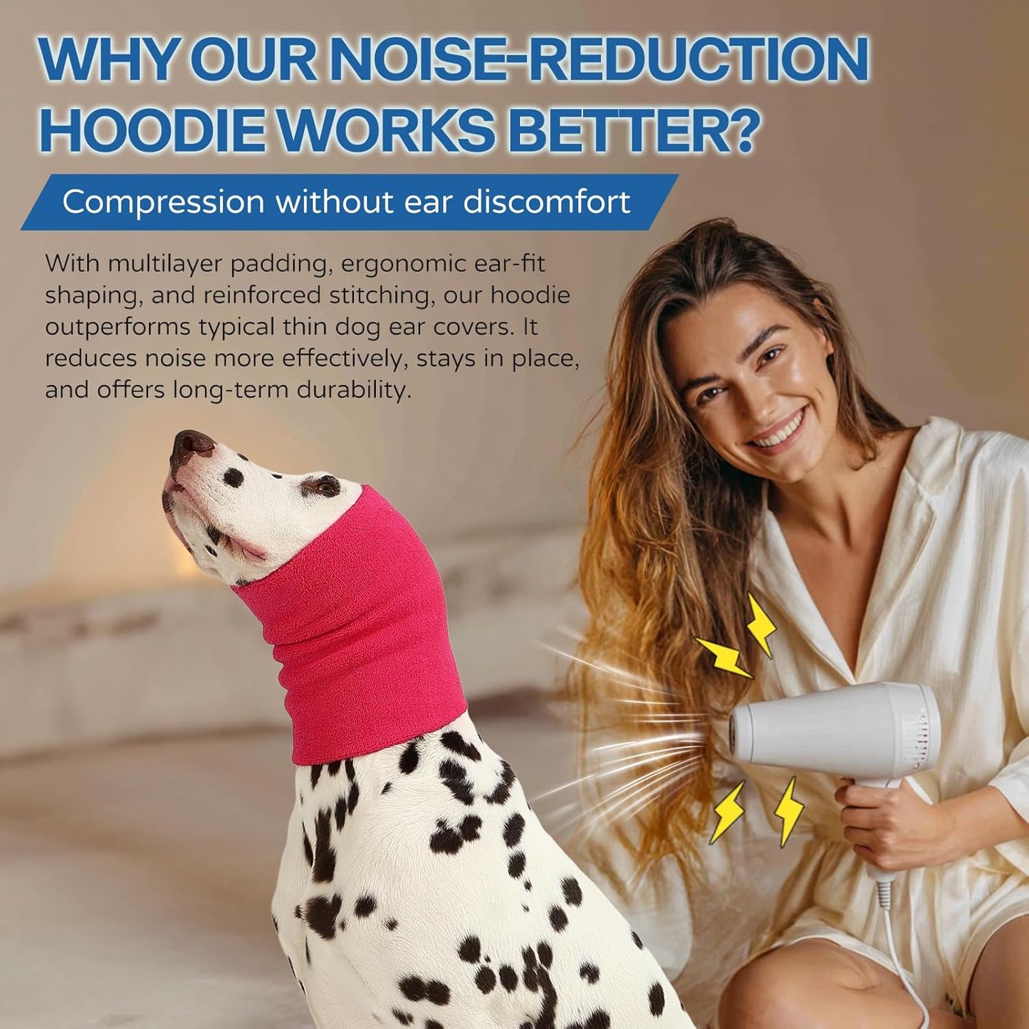 Dog & Cat Calming Hoodie – Soft Double-Layer Ear and Neck Cover for Anxiety Relief & Noise Protection, Elastic Pet Head Wrap for Grooming, Bath, Drying & Fireworks