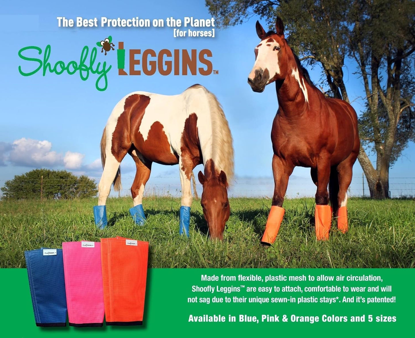 SHOOFLY Horse Leggins, Prevent Paintful Fly Bites, Reduces Stress & Stomping, Chemical-Free Plastic Mesh Material (Orange/Medium)