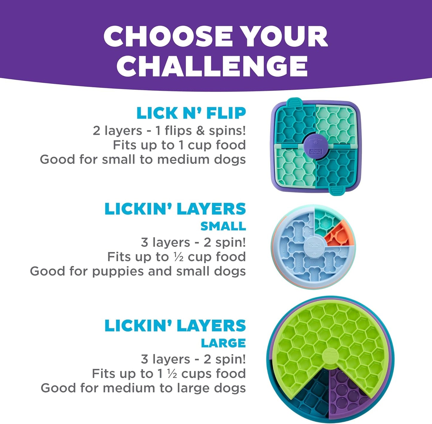 Outward Hound by Nina Ottosson Lick N’ Flip 3-in-1 Interactive Dog Puzzle Toy, Lick Mat & Slow Feeder – Calming Enrichment Feeder for Small & Medium Dogs, Holds 1 Cup of Wet of Dry Food