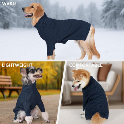 cyeollo Warm Small Dog Sweater, Knit Cold Weather Doggy Sweaters for Small Dogs Boy Pullover Winter Dog Clothes with Turtleneck for Indoor & Outdoor Wear, Navy M