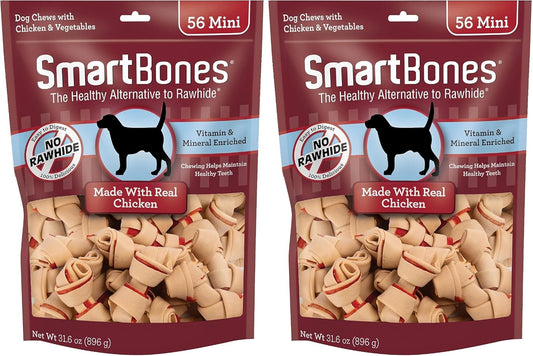 SmartBones Mini Bones with Real Chicken 56 Count, Rawhide-Free Chews for Dogs (Pack of 2)