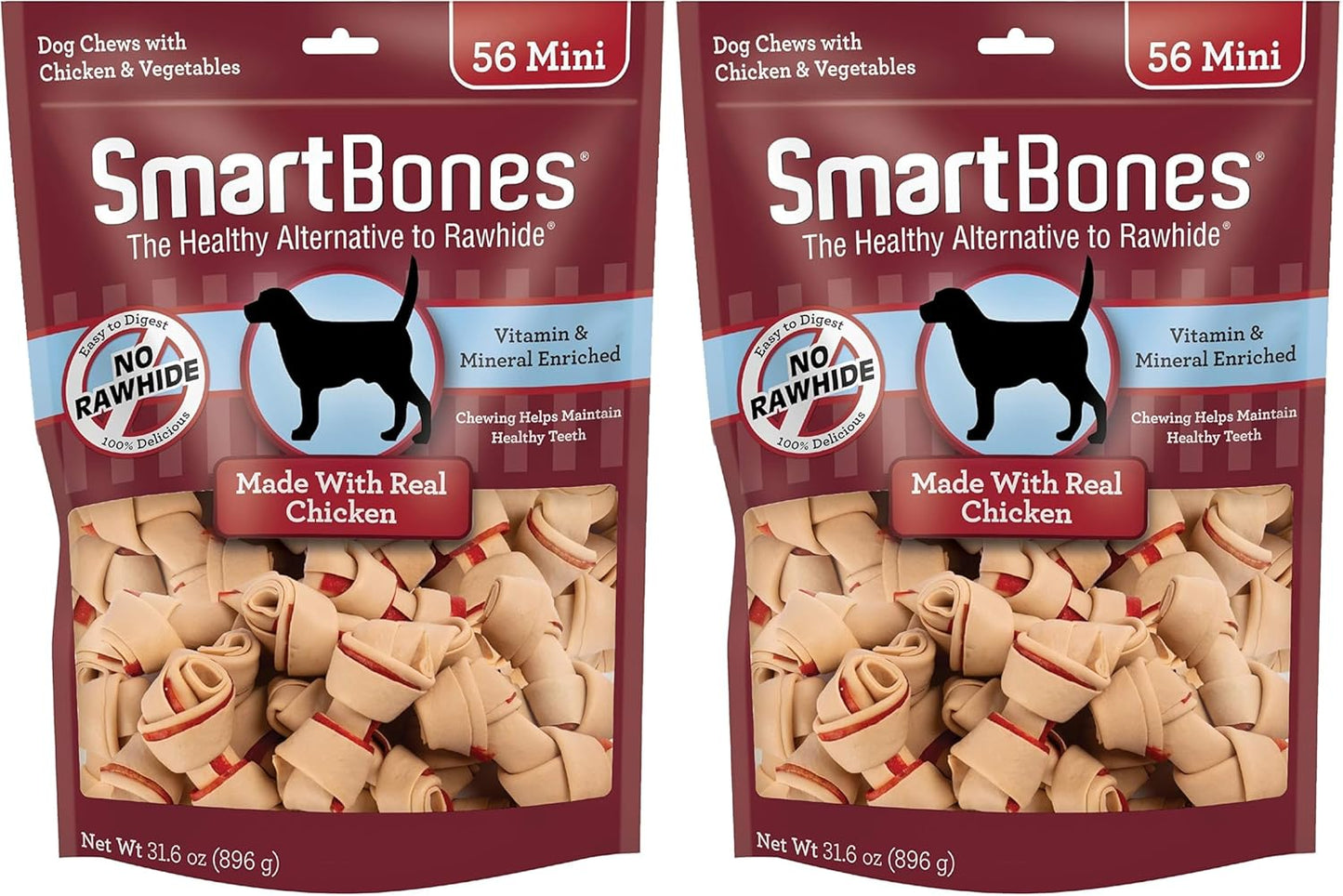 SmartBones Mini Bones with Real Chicken 56 Count, Rawhide-Free Chews for Dogs (Pack of 2)