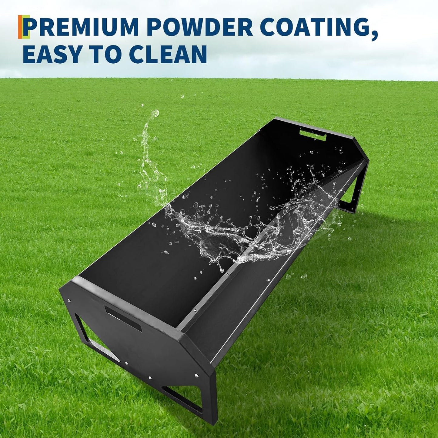 Heavy Duty 45" Steel Livestock Feeding Trough - 22 Gallon Large Capacity Feeder for Horses, Goats, Sheep, Cattle, Cows, Alpacas - Durable Hay & Water Trough for Barn or Stable Use - Black