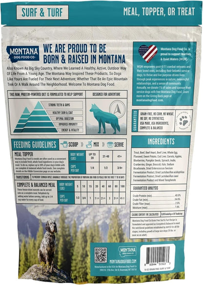 MONTANA DOG FOOD CO. Freeze-Dried Raw Surf & Turf Recipe Dog Food – Grain-Free, High-Protein Meal or Topper, Made in USA with USA Ingredients -6.4 oz Bag