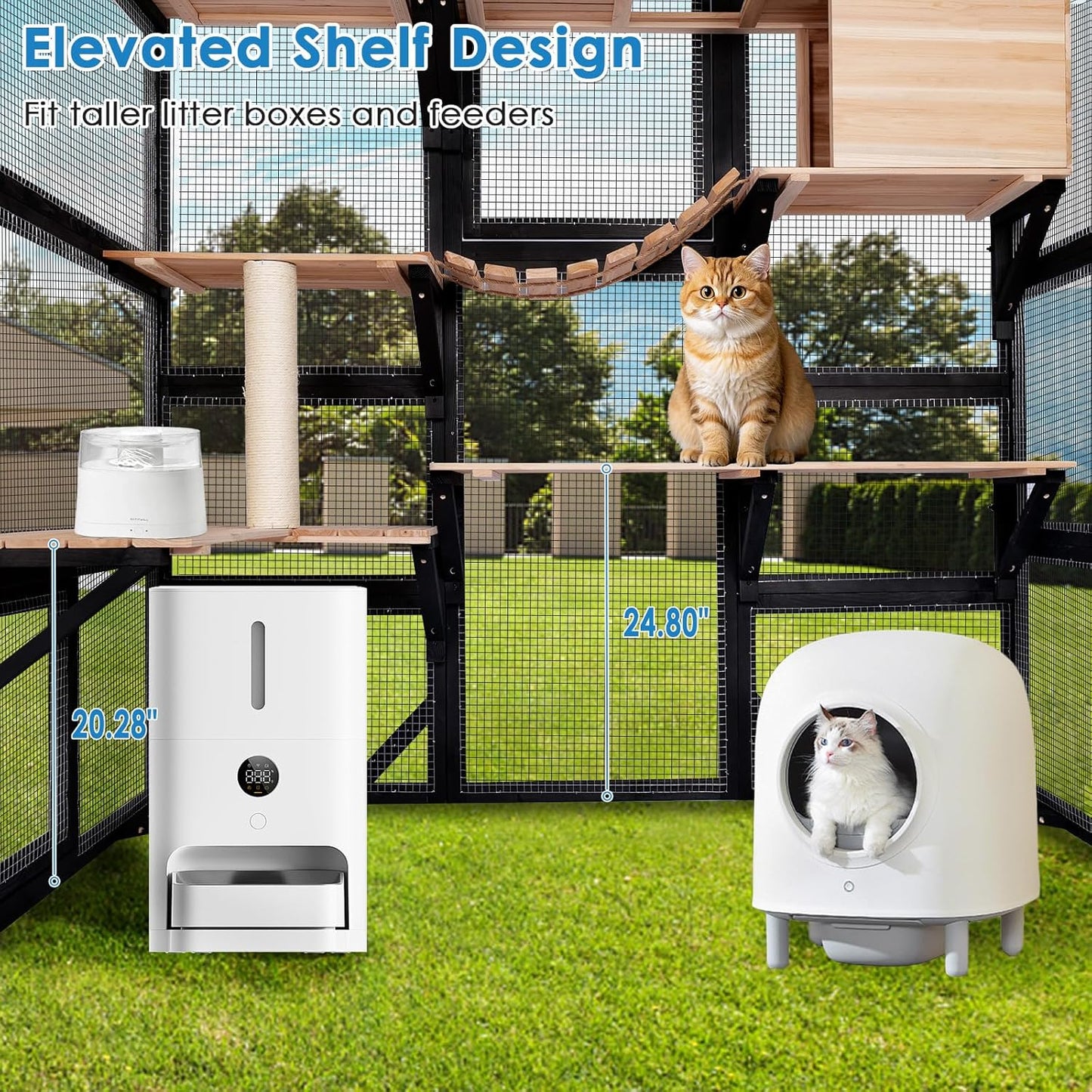 FunXplore 71.1" L Large Cat Catio Outdoor Cat Enclosure Window Acess, Walk-in Cat Cage Cat House for Multiple Indoor Outdoor Cats, Outside Patio 6 Doors Weatherproof Roof