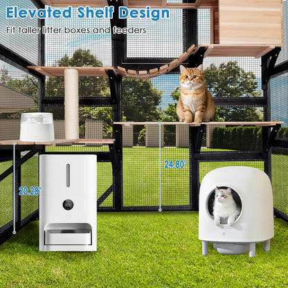 FunXplore 71.1" L Large Cat Catio Outdoor Cat Enclosure Window Acess, Walk-in Cat Cage Cat House for Multiple Indoor Outdoor Cats, Outside Patio 6 Doors Weatherproof Roof