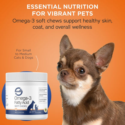 Stratford Pharmaceuticals EZ Chew Omega 3 Fatty Acid Soft Chew Max Strength - Dog Omega 3 Supplement - Soft Chew Treats with Fish Oil for Dogs - Small and Medium Dogs - 60 Soft Chews