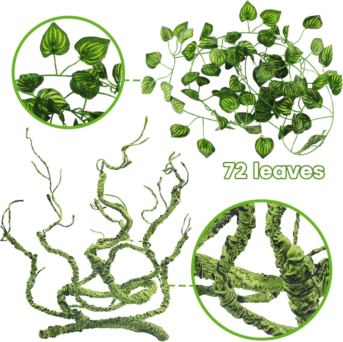 Bearded Dragon Tank Accessories, Terrarium Hanging Plant Vines Artificial Leaves Reptile Hide, Bridge Jungle Climber Reptile Vines for Snakes Bearded Dragon Chameleon Gecko Lizard