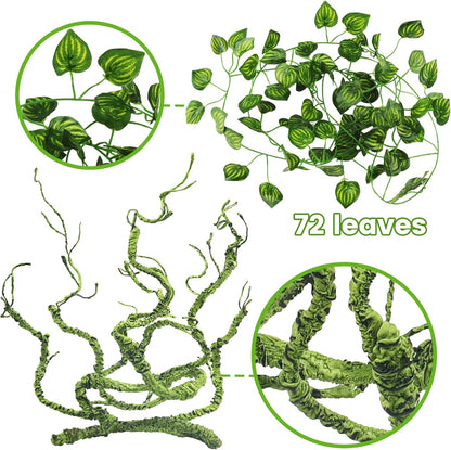 Bearded Dragon Tank Accessories, Terrarium Hanging Plant Vines Artificial Leaves Reptile Hide, Bridge Jungle Climber Reptile Vines for Snakes Bearded Dragon Chameleon Gecko Lizard
