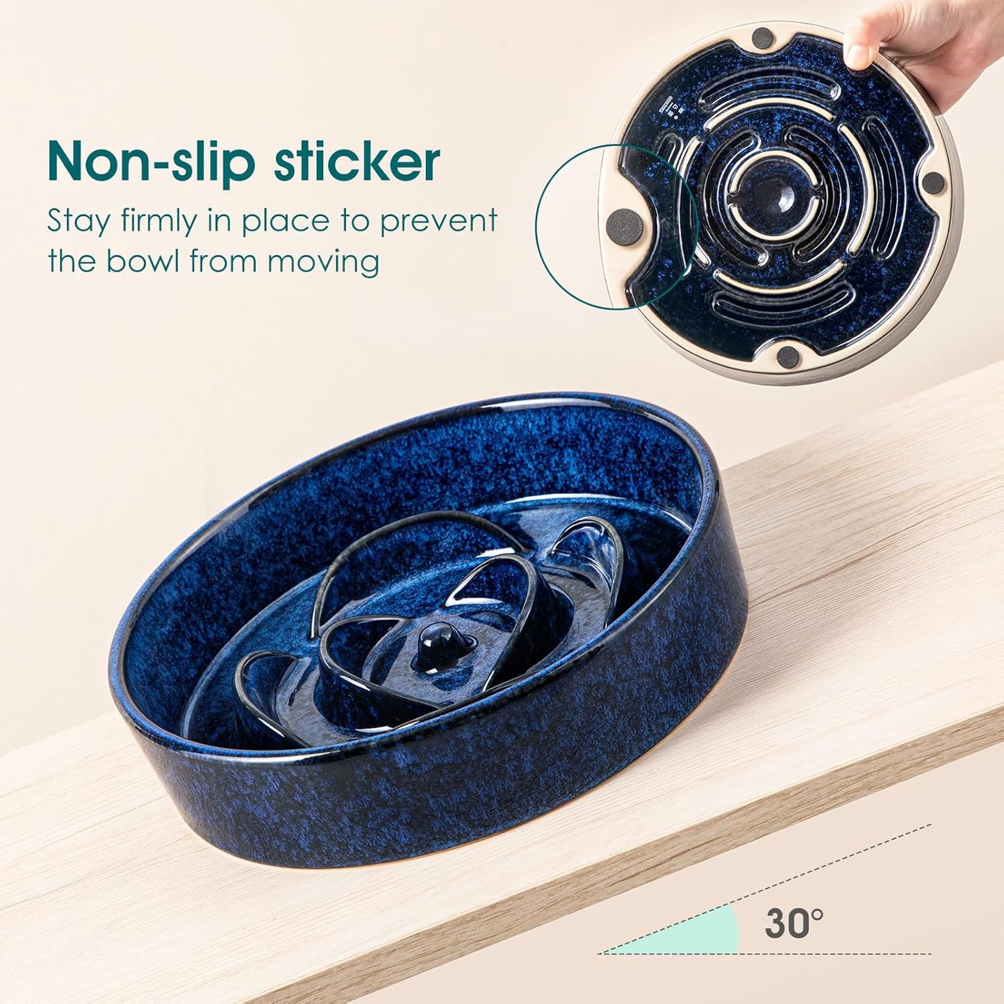 vancasso Slow Feeder Dog Bowl, 1.5 Cups Ceramic Slow Feeder for Medium Breed, Puzzle Maze Dog Food Bowl for Fast Eater, Blue