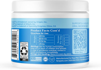 Fera Pets Cat & Dog Dental Support Powder - Supports Fresh Breath - Promotes Healthy Teeth and Gums - Targets Tartar Build-Up - Includes Kelp, Enzymes & Postbiotics - 60 Scoops