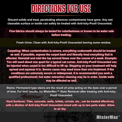 Mister Max Anti Icky Poo Pet Urine Enzyme Cleaner & Feces Odor Remover, Enzymatic Cleaner for Dog & Cat Urine, Pet Odor Remover Spray, 1 Gallon & Quart Size Original Scent