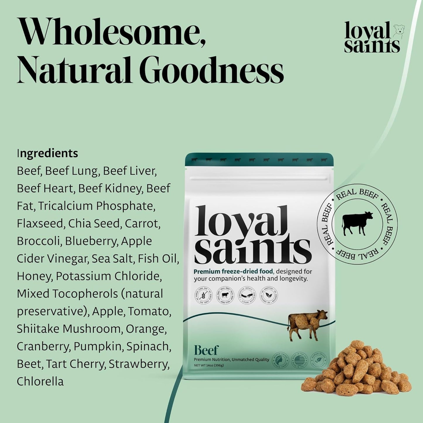 Freeze Dried Raw Dog Food - Premium Beef Flavor with High Protein and Grain Free Dog Food for Small or Large Breeds and Picky Eaters - Versatile as Meal Topper, Snack, and Treats, 5 Oz