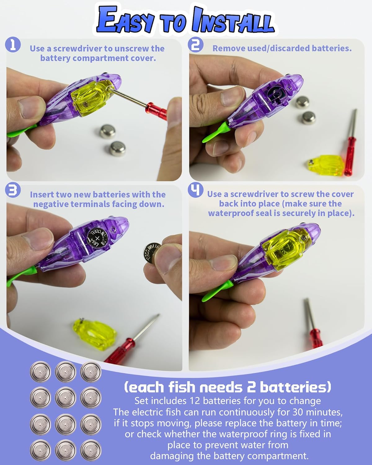 Cat Pool Toy with 3 LED Electric Fish, Robotic Swimming Fish with Flashing Lights-Foldable Cat Pool Proof Kitten Water Play Mat for Indoor Cats Fun Bath & Exercise fishToy 12” Toy （Blue）