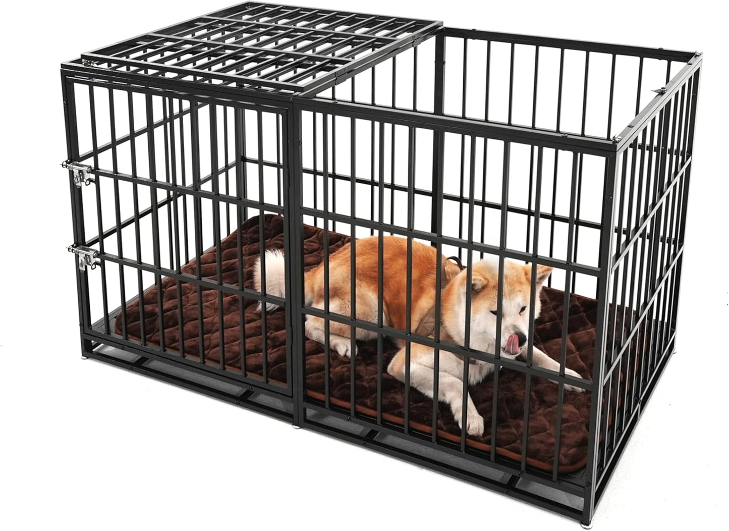 GDFStudio 61 Inch Extra Large Dog Crate with Mat, Heavy-Duty Carbon Steel XL Dog Cage Kennel with Removable Tray and Double Door, Indestructible Escape-Proof Large Dog Crate for Indoor Outdoor, Black
