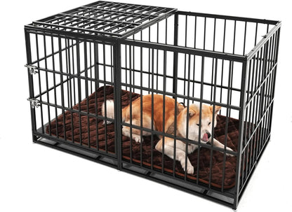 GDFStudio 61 Inch Extra Large Dog Crate with Mat, Heavy-Duty Carbon Steel XL Dog Cage Kennel with Removable Tray and Double Door, Indestructible Escape-Proof Large Dog Crate for Indoor Outdoor, Black