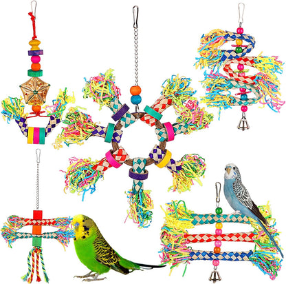 LifeIdeas 5PCS Bird Toys - Foraging, Shredding & Hanging Toys for Small to Medium Parrots, Conures, Cockatiels, Budgies, Lovebirds & Parrotlets - Bird Cage Accessories