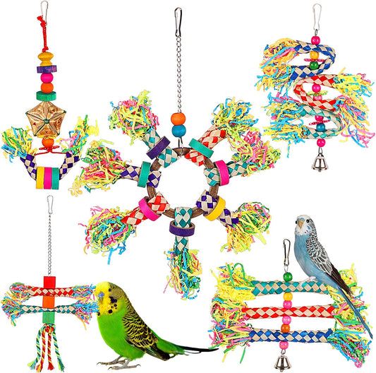 LifeIdeas 5PCS Bird Toys - Foraging, Shredding & Hanging Toys for Small to Medium Parrots, Conures, Cockatiels, Budgies, Lovebirds & Parrotlets - Bird Cage Accessories