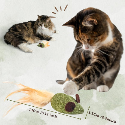 Yeahgoshopping Interactive Cat Toys Wand & 3 Pcs Catnip Mice Toys Feather Tails, Cat Exercise, Boredom Relief & Teeth-Cleaning Kitten (Cat Toys Wand + 3 Pcs Catnip Mice Toys)